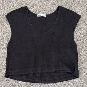 Zara Linen Black Crop Top